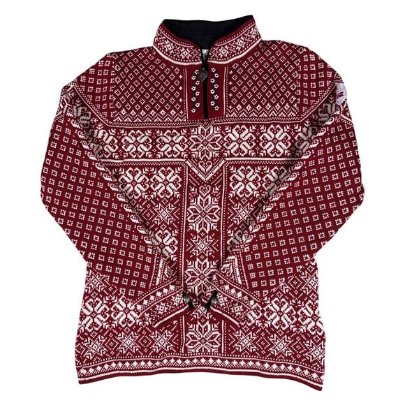 Dale of Norway Peace Knit Sweater Qtr Zip Womens Medium Red 100% New Wool - Picture 3 of 13